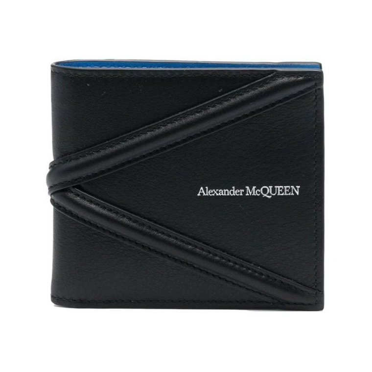 Czarny portfel skórzany z srebrną płytą z logo Alexander McQueen