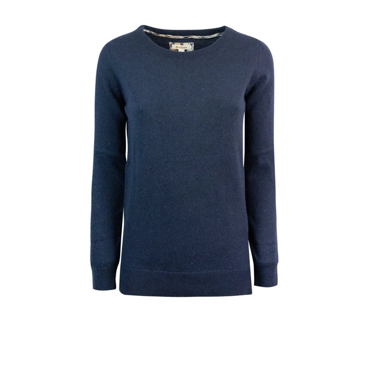 Niebieski Sweter z Wykończeniem w Kratkę Barbour