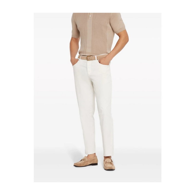 Białe dżinsy Slim-Fit z haftowanym logo Brunello Cucinelli