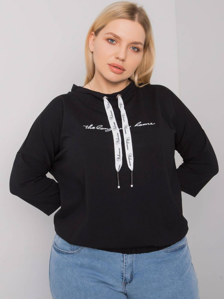 Bluzka plus size czarny casual dekolt okrągły rękaw 3/4