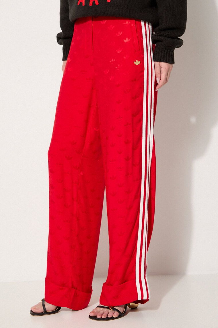 adidas Originals spodnie Jaquard Pant damskie kolor czerwony szerokie high waist JJ2172