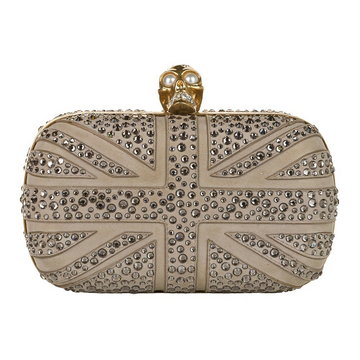 Alexander McQueen Pre-owned, Pre-owned Britannia Skull Box Studded Suede Clutch Bag Brązowy, female,