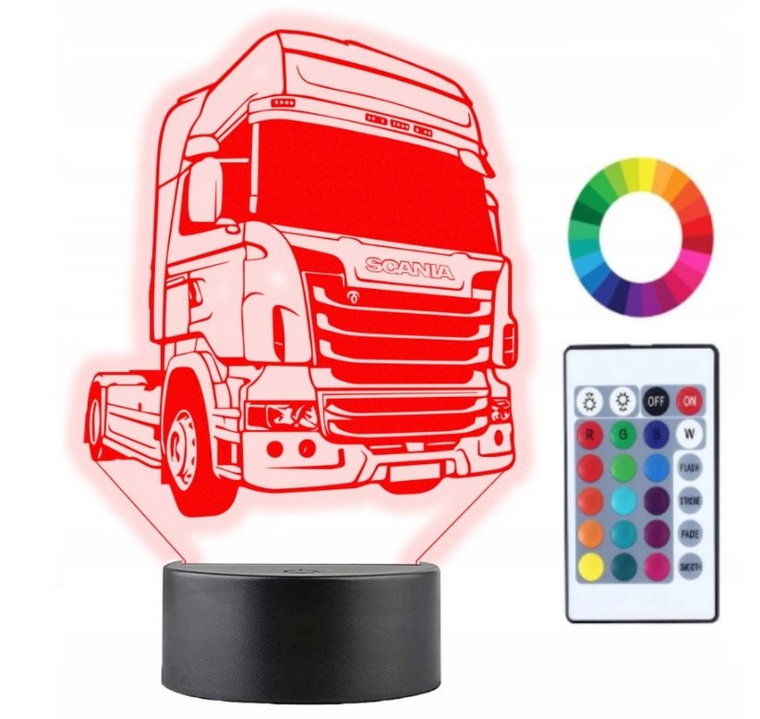 Lampka Nocna z Imieniem Ciężarówka Scania 3D Led