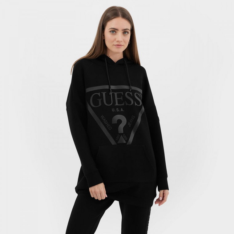 Damska bluza dresowa nierozpinana z kapturem GUESS ALISA LONG HOODED - antracytowy