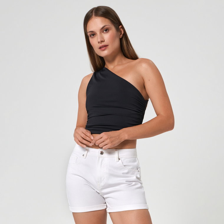 Sinsay - Szorty jeansowe mom high waist - Biały