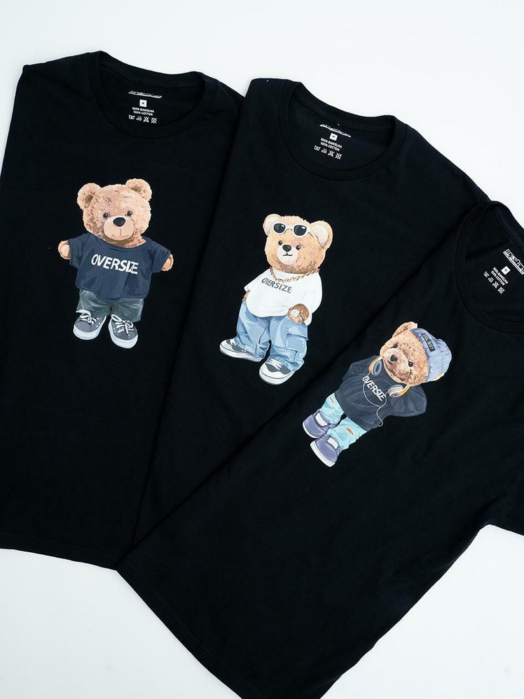 Zestaw 3 T-Shirtów Męskich Czarnych MyStars 90s Bear