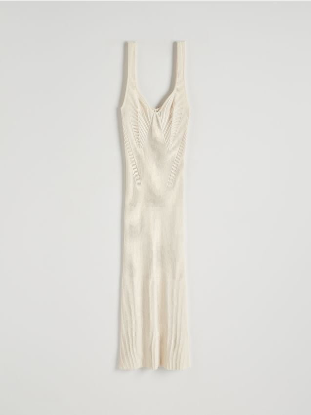 Reserved - Dzianinowa sukienka w prążek z wiskozy - kremowy