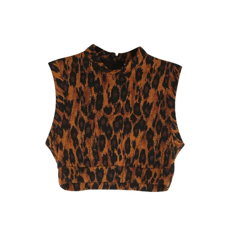 Elegancka Crop Top z Wyszywanym Wzorem Leoparda Miu Miu