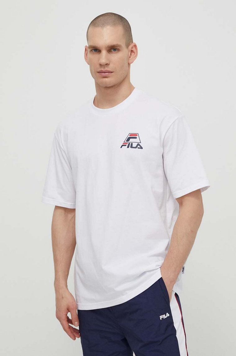 Fila t-shirt bawełniany Liberec męski kolor biały z nadrukiem FAM0670