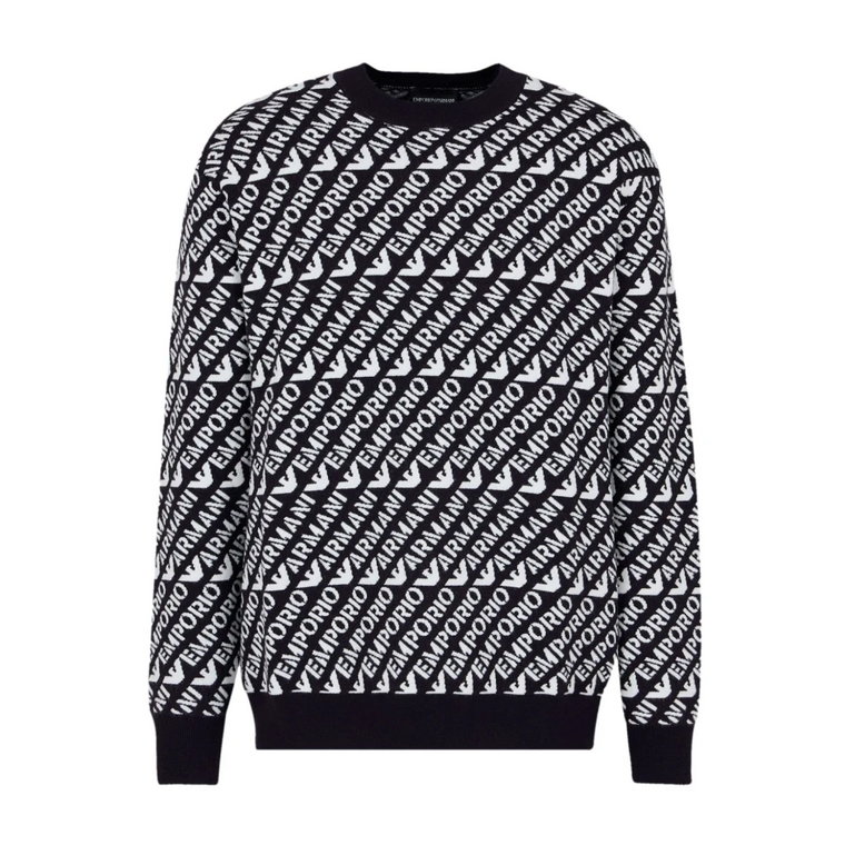 Niebieski Sweter z Logo Jacquard Emporio Armani