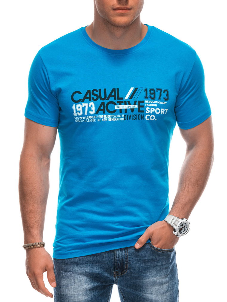 T-shirt męski z nadrukiem S1962 - niebieski