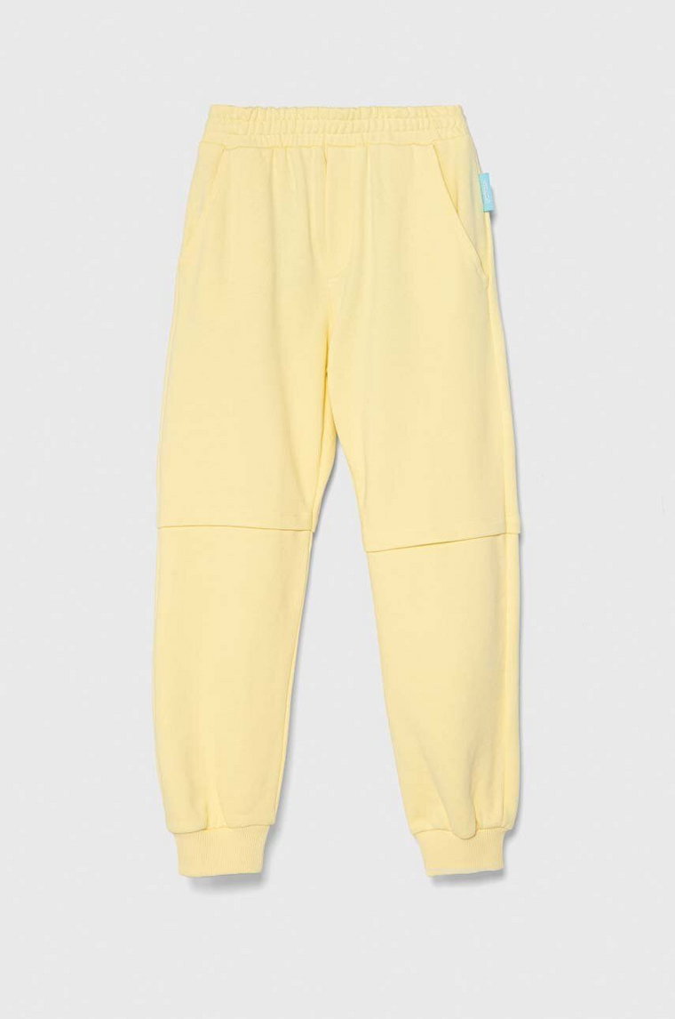 Emporio Armani spodnie dresowe bawełniane dziecięce x The Smurfs kolor żółty gładkie
