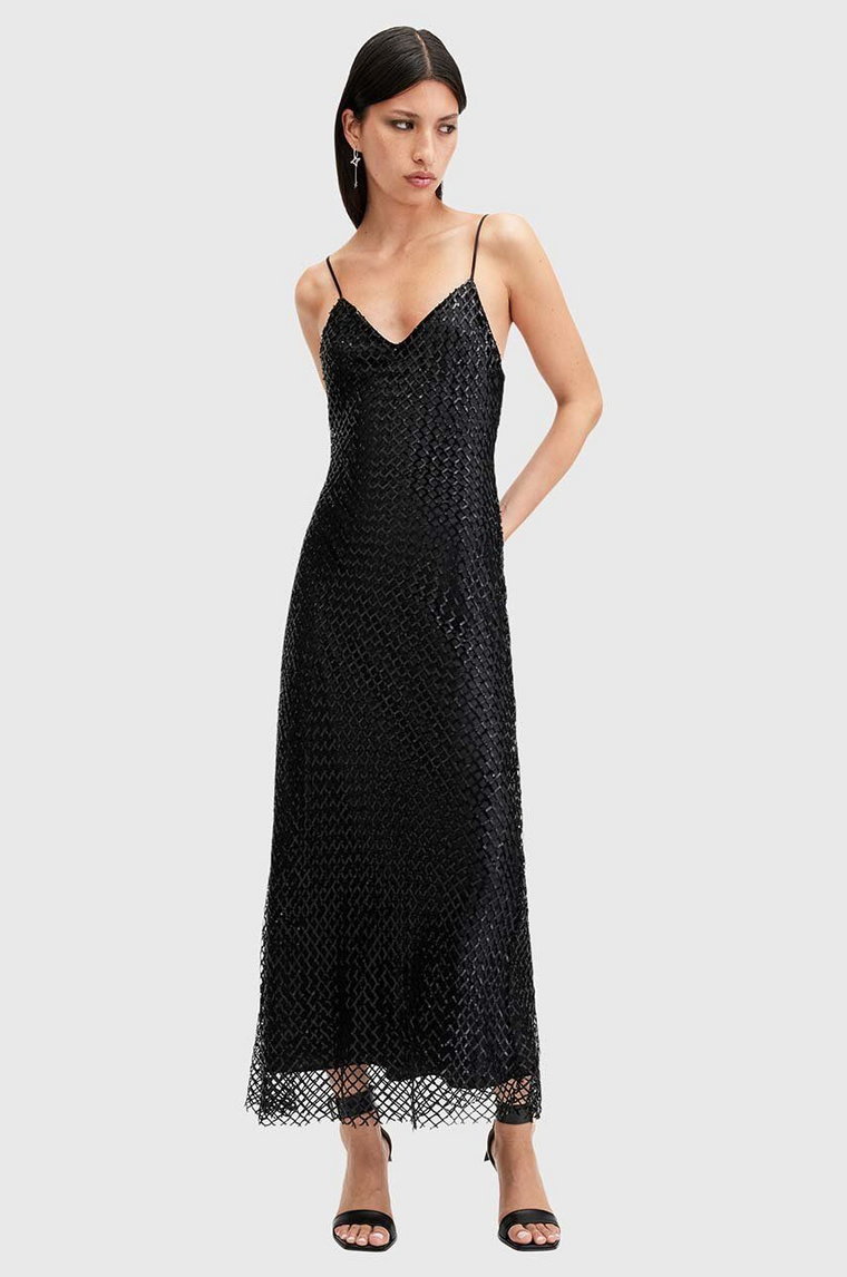 AllSaints sukienka CHANTELLE kolor czarny maxi rozkloszowana W062DB