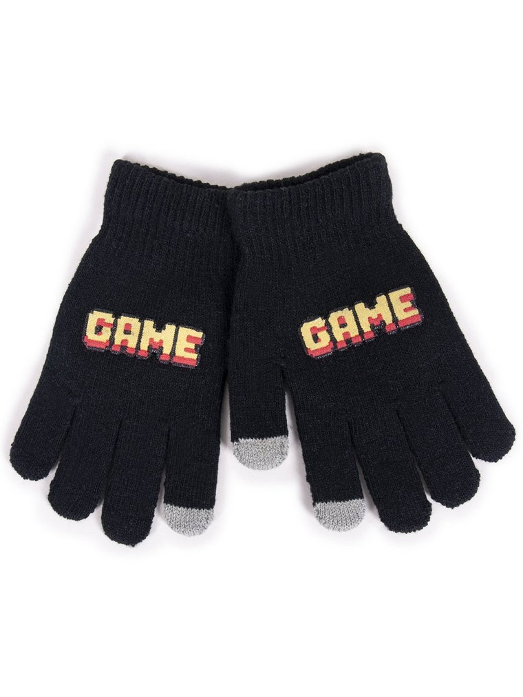 Rękawiczki Chłopięce Pięciopalczaste Czarne Game Dotykowe 16 Cm
