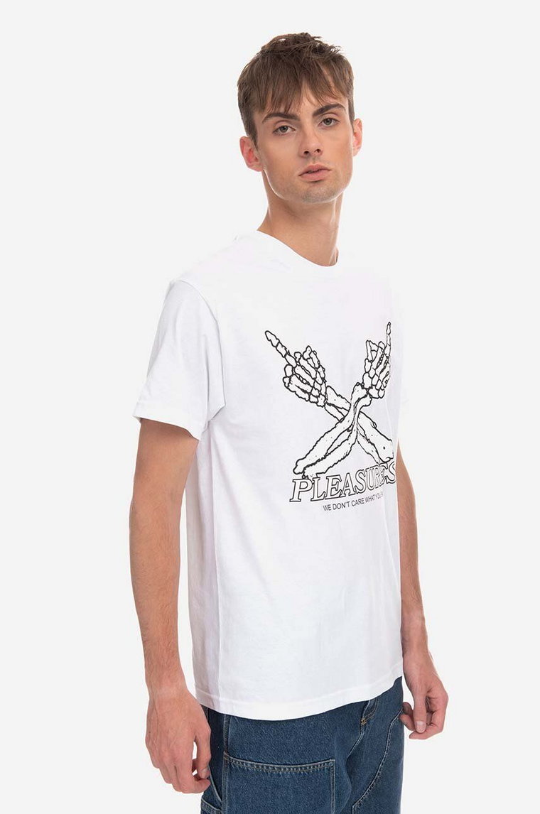 PLEASURES t-shirt bawełniany Dont Care T-shirt kolor biały z nadrukiem P23SP051-WHITE