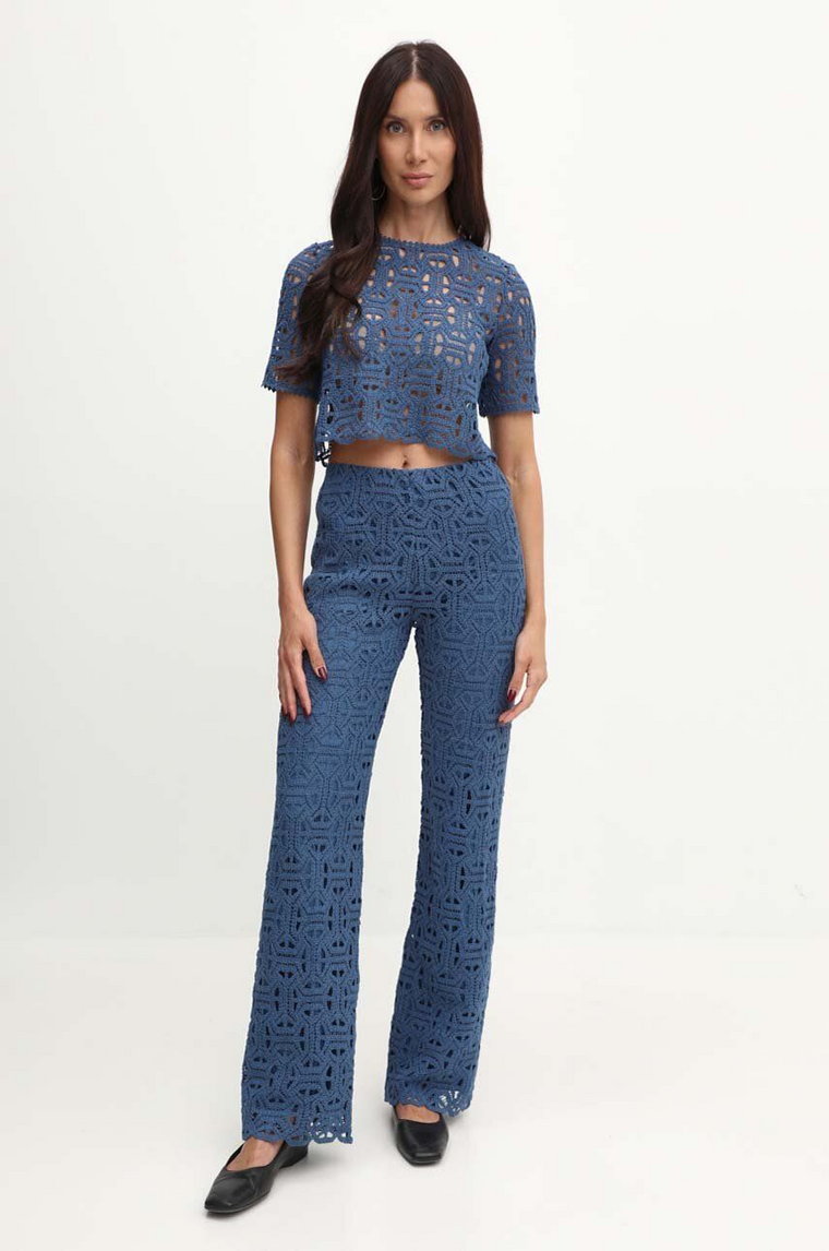 MAX&Co. spodnie damskie kolor niebieski proste high waist 2416781023200