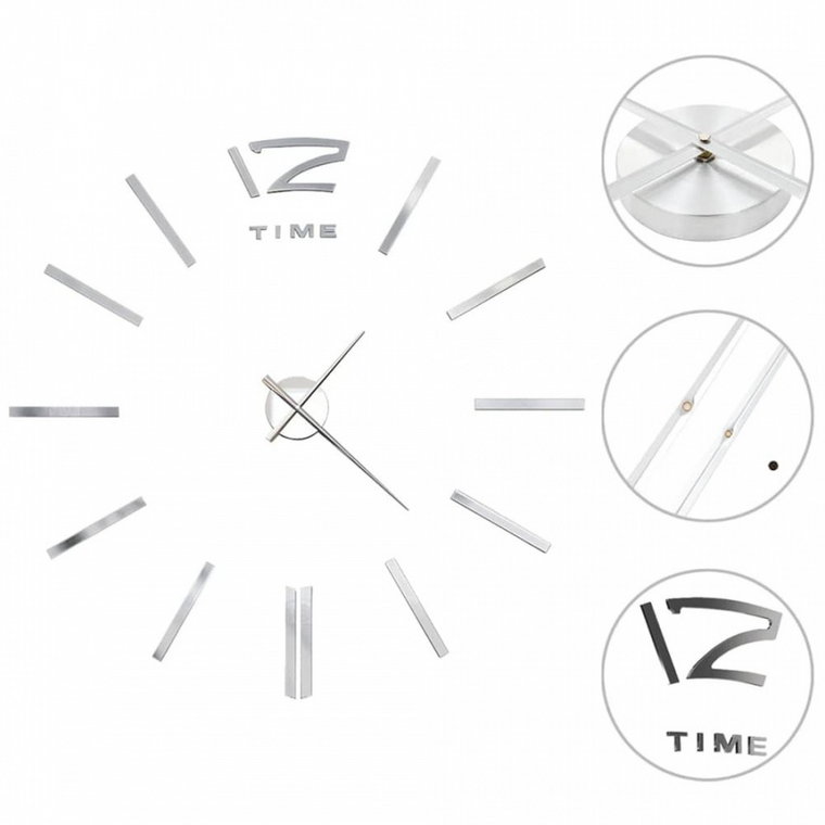 Zegar ścienny 3D, nowoczesny design, 100 cm, XXL, srebrny kod: V-50637