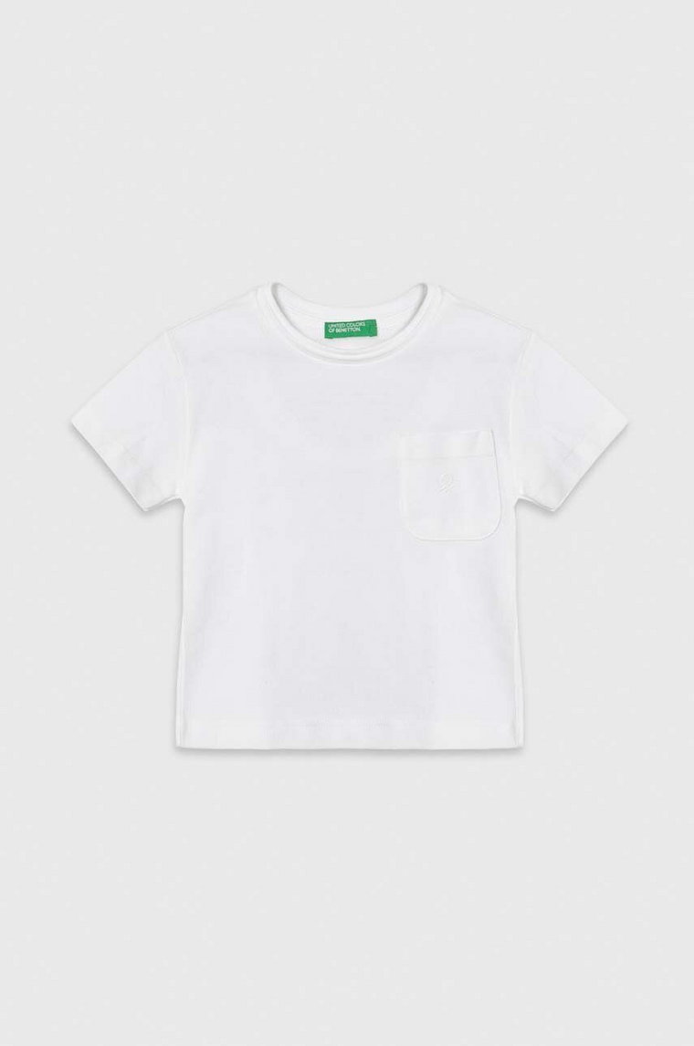 United Colors of Benetton t-shirt bawełniany dziecięcy kolor biały gładki