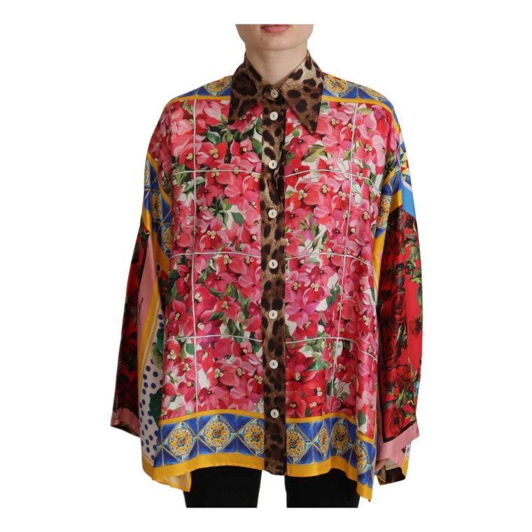 Multicolor Majolica Floral Silk Shirt Blouse Dolce & Gabbana