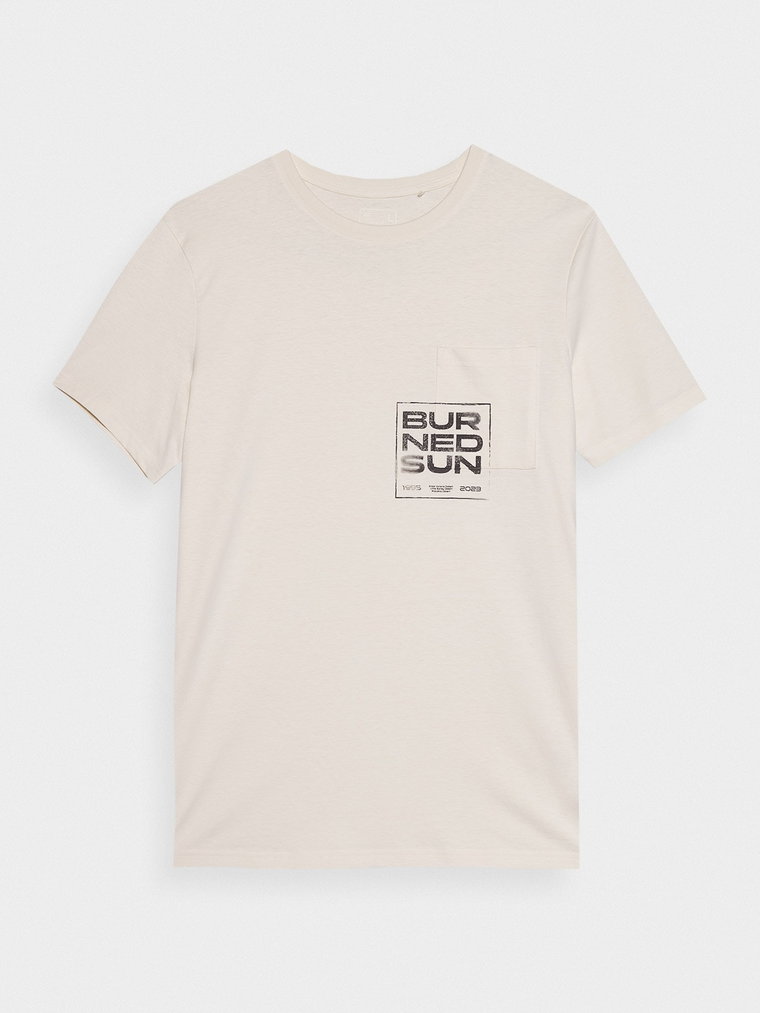 T-shirt regular z bawełny organicznej z nadrukiem męski - beżowy
