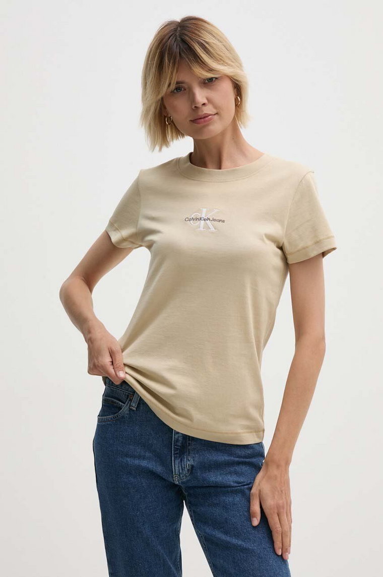 Calvin Klein Jeans t-shirt bawełniany damski kolor beżowy J20J223563