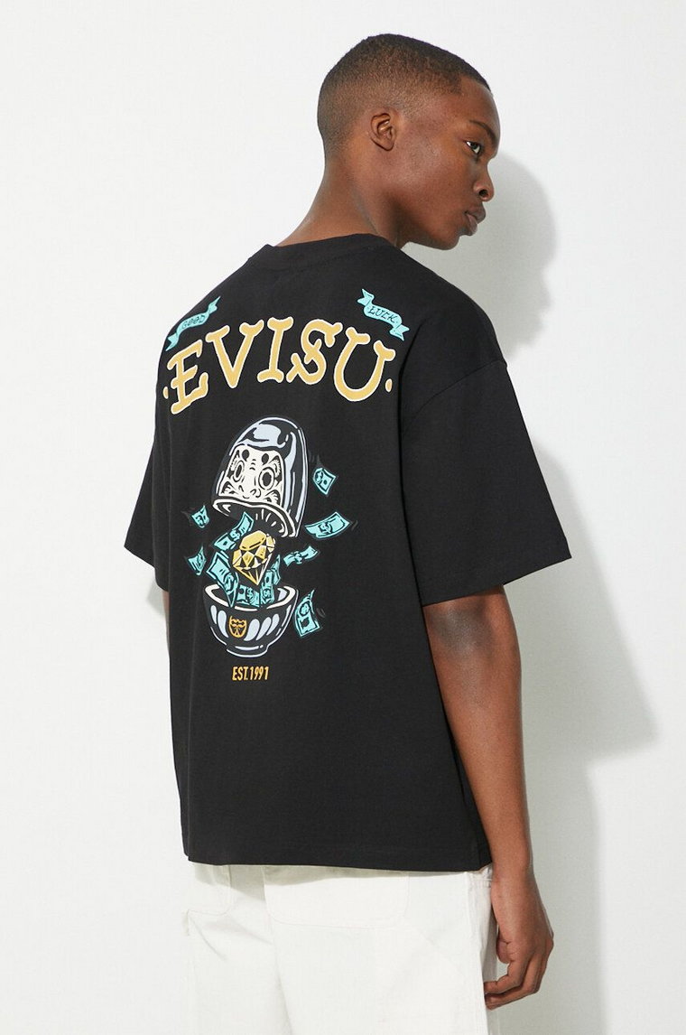 Evisu t-shirt bawełniany Diamond/Daruma Printed męski kolor czarny z nadrukiem 2ESHTM4TS1074