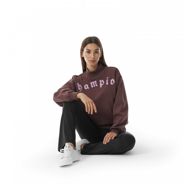 Damska bluza dresowa nierozpinana z golfem Champion Rochester Mock Turtle Neck Long Sleeves Sweatshirt - brązowa