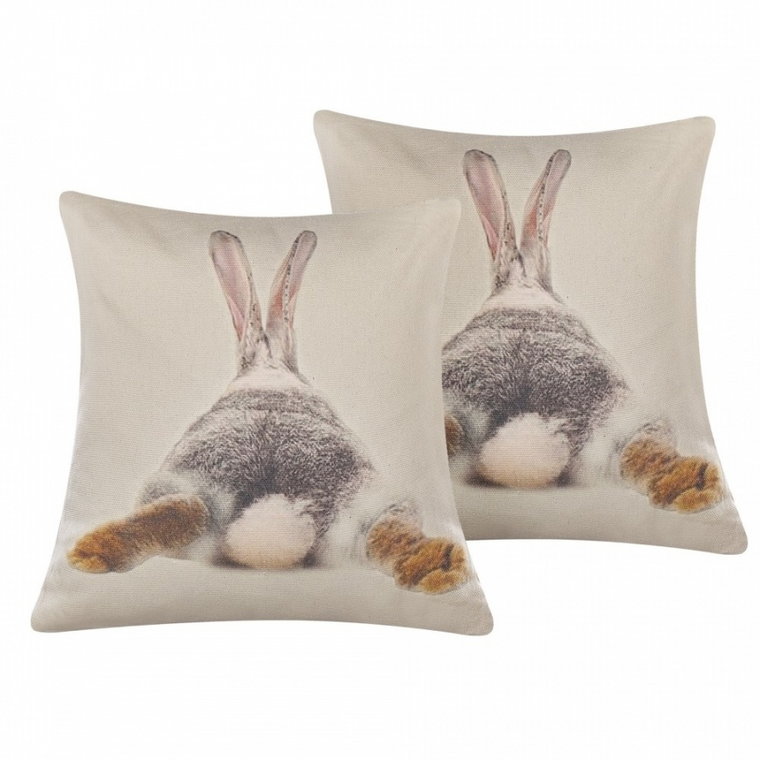 Zestaw 2 poduszek dekoracyjnych z motywem królika 45 x 45 cm beżowoszary BUXUS kod: 4251682262149