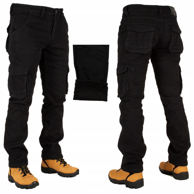 Spodnie bojówki W:34 ocieplane robocze czarne