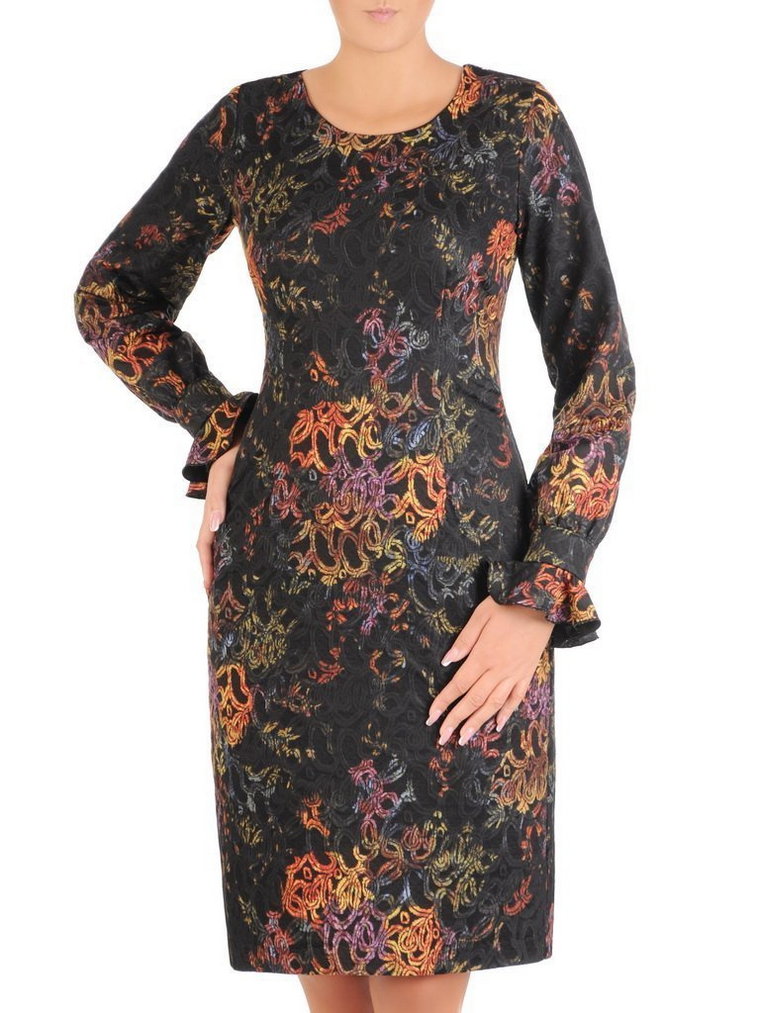 Ołówkowa sukienka z tkaniny, kreacja w jesiennych barwach 27353