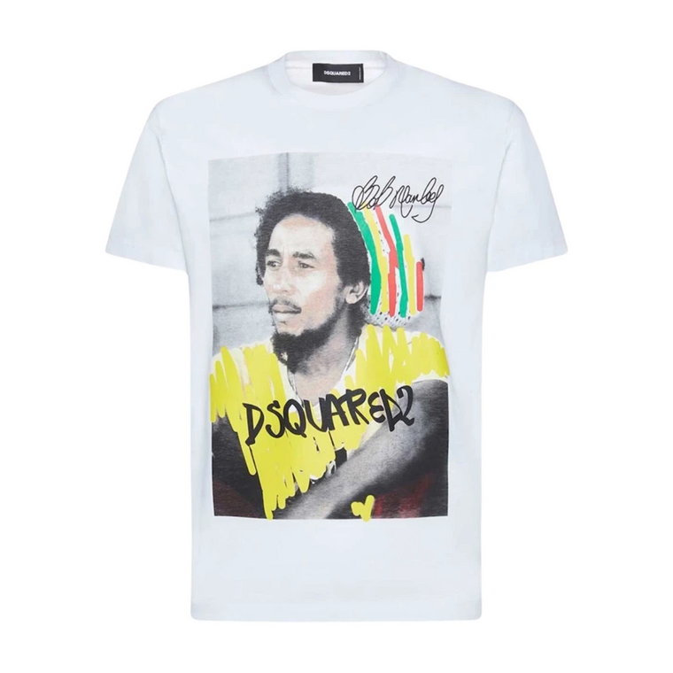 Koszulka z Grafiką Bob Marley - Rozmiar L, Biały Dsquared2