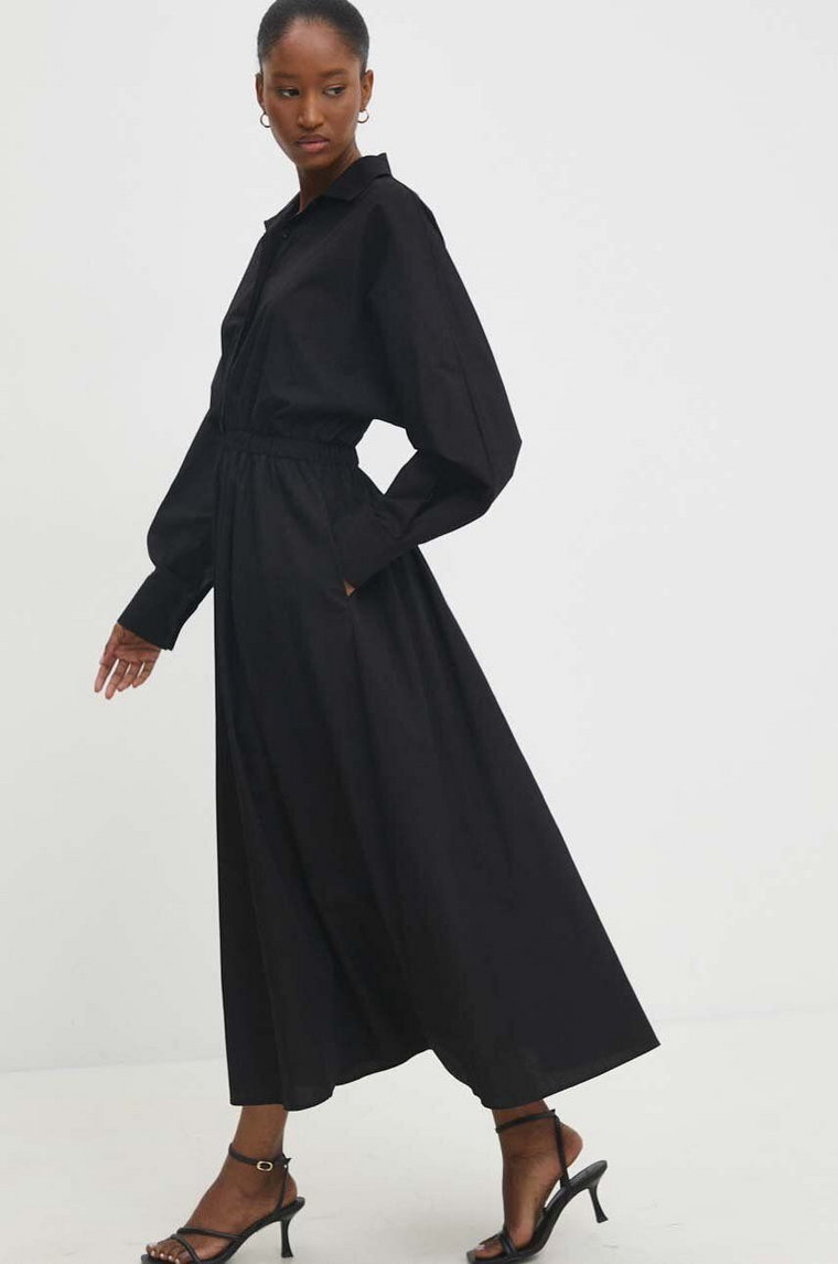 Answear Lab sukienka bawełniana kolor czarny maxi rozkloszowana