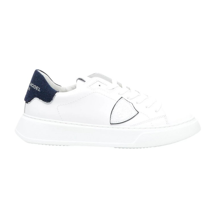 Białe Skórzane Sneakersy z Niebieską Podeszwą Philippe Model
