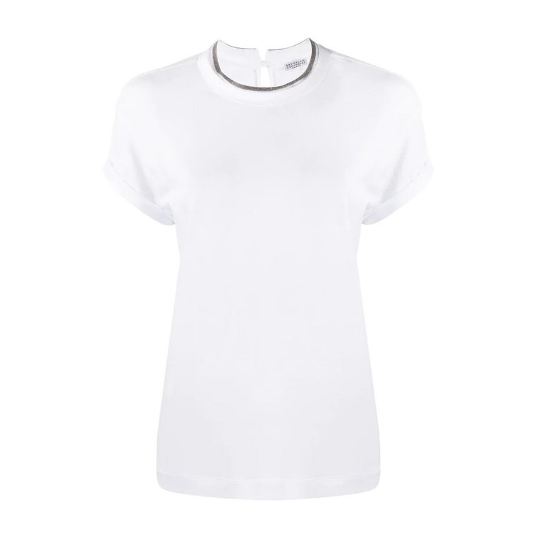 Biała Koszulka z Okrągłym Dekoltem Krótki Rękaw Brunello Cucinelli