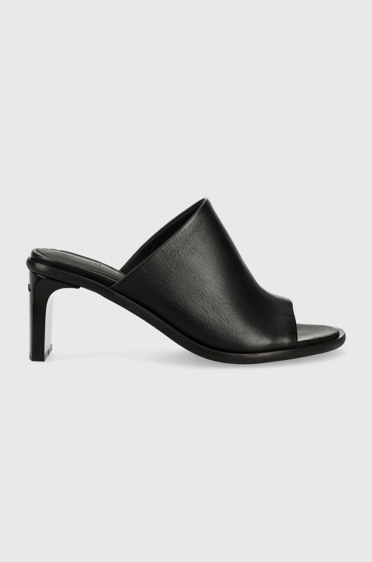 Calvin Klein klapki skórzane CURVED STILETTO MULE damskie kolor czarny na słupku HW0HW01628