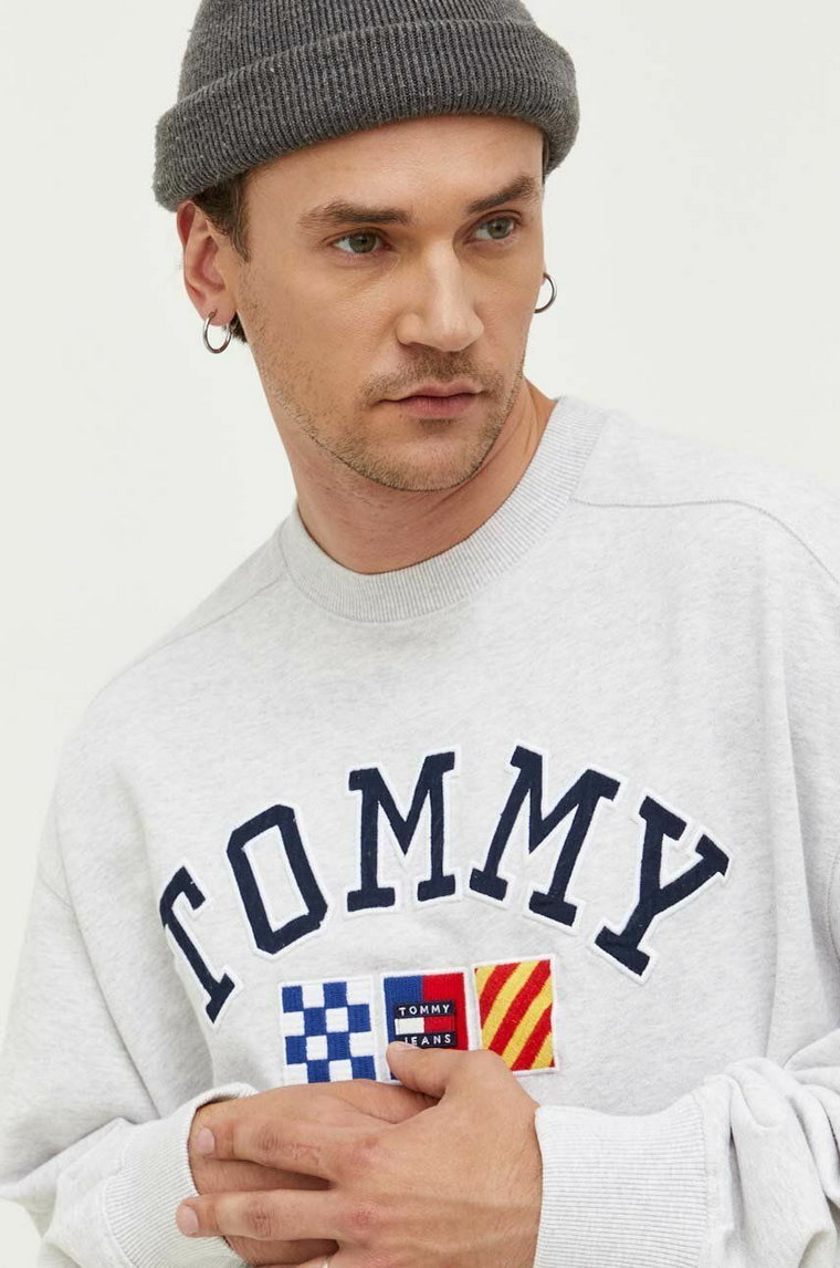 Tommy Jeans bluza bawełniana męska kolor szary melanżowa