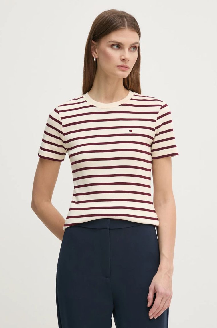 Tommy Hilfiger t-shirt bawełniany damski kolor beżowy WW0WW40587