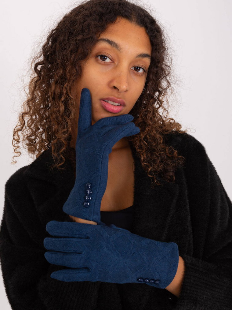 Rękawiczki ciemny niebieski ocieplenie guziki