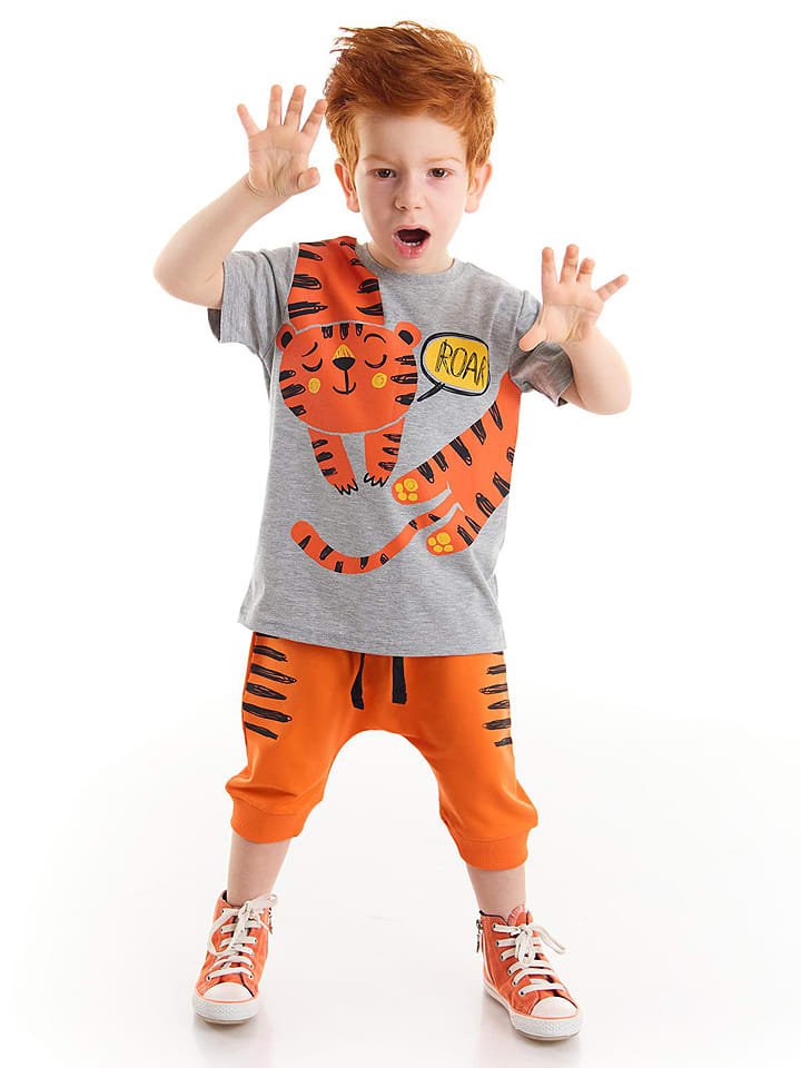 Denokids 2-częściowy zestaw "Roar Tiger" w kolorze szaro-pomarańczowym