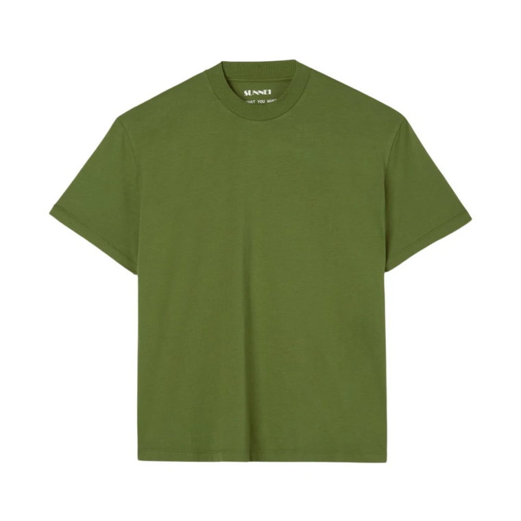 Militarna zielona koszulka z bawełny z nadrukami do prasowania Sunnei