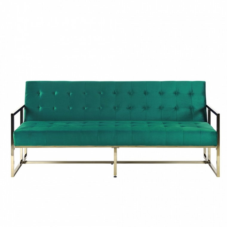 Sofa rozkładana welurowa zielona MARSTAL kod: 4251682258395