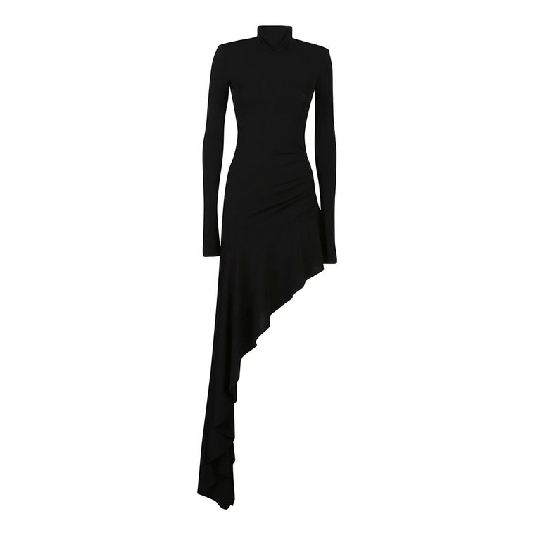Czarna Falbana Asymetryczna Sukienka Maxi Andamane