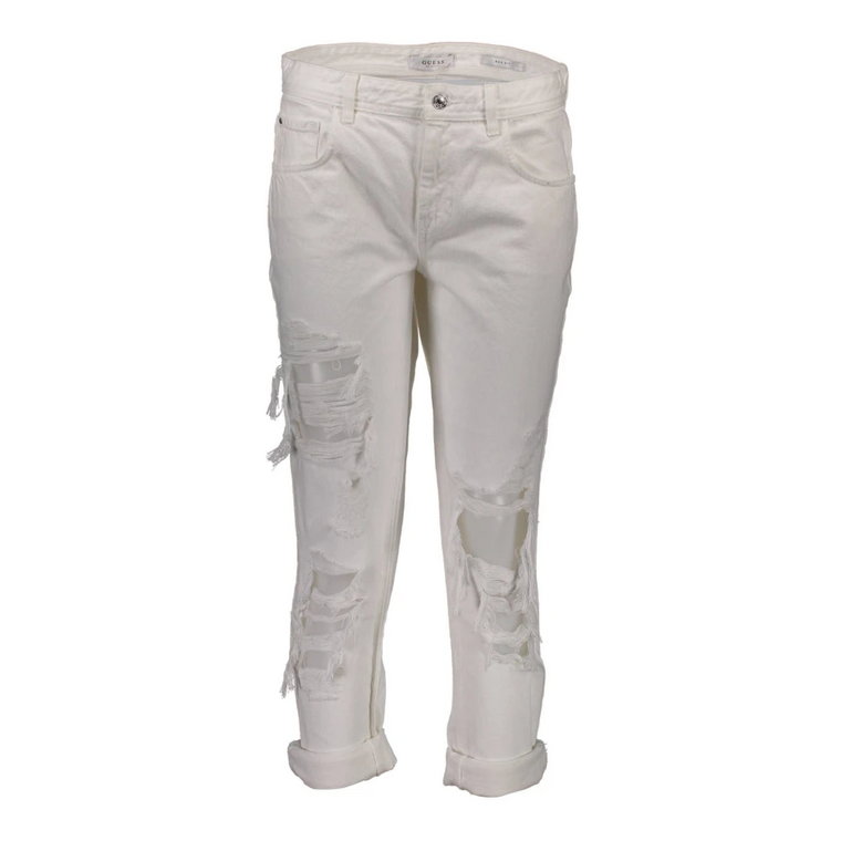 Białe jeansy z bawełny z efektem noszenia Guess