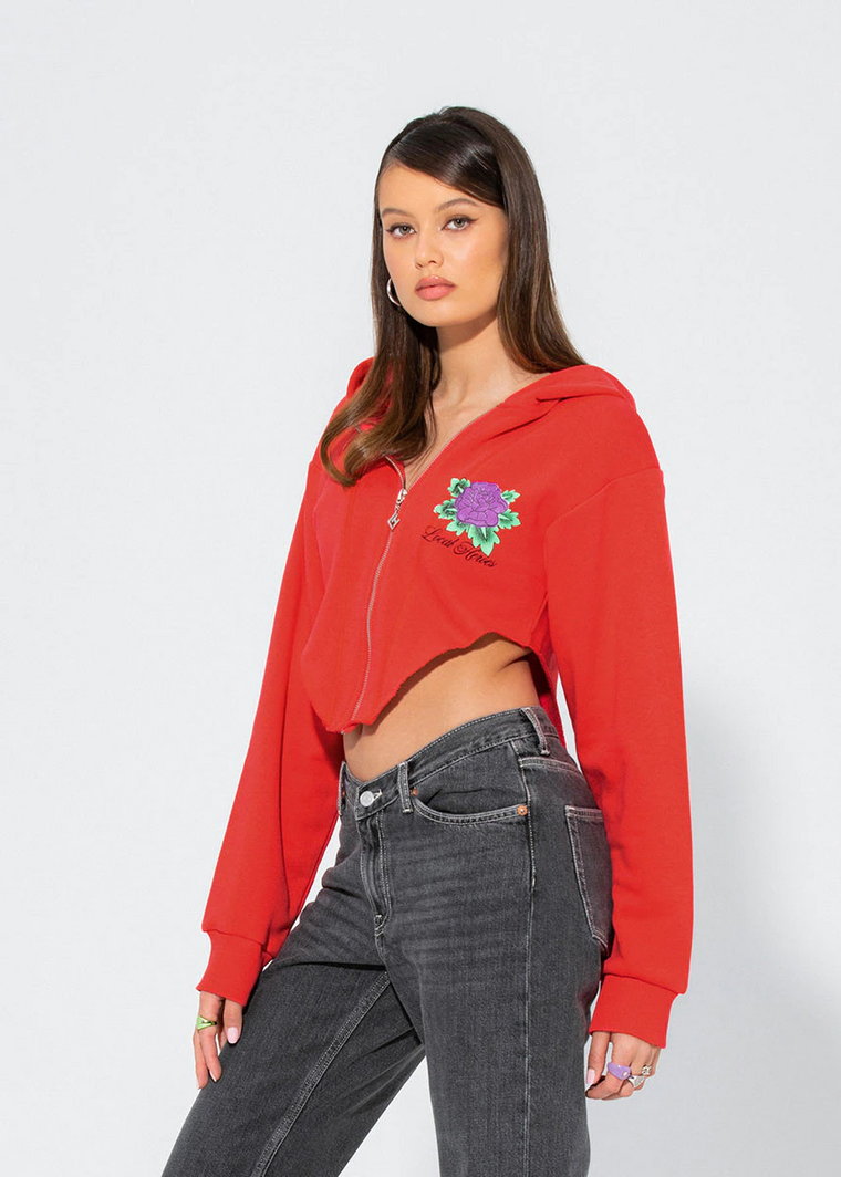 Damska bluza dresowa rozpinana z kapturem LOCAL HEROES ROSE CROPPED ZIP HOODIE - czerwona