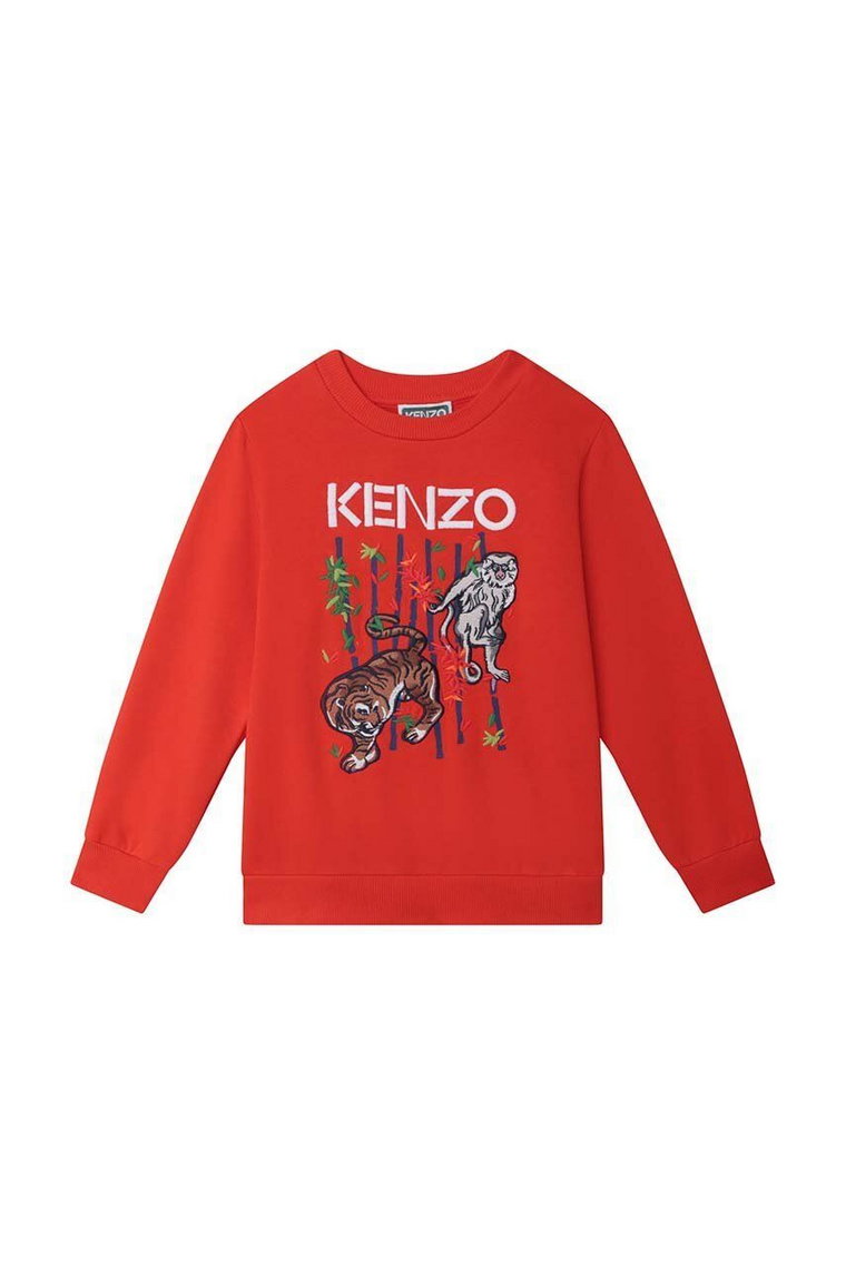 Kenzo Kids bluza bawełniana dziecięca kolor czerwony z nadrukiem