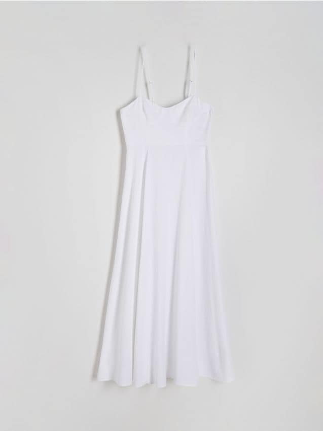 Reserved - Sukienka midi z gorsetową górą - biały