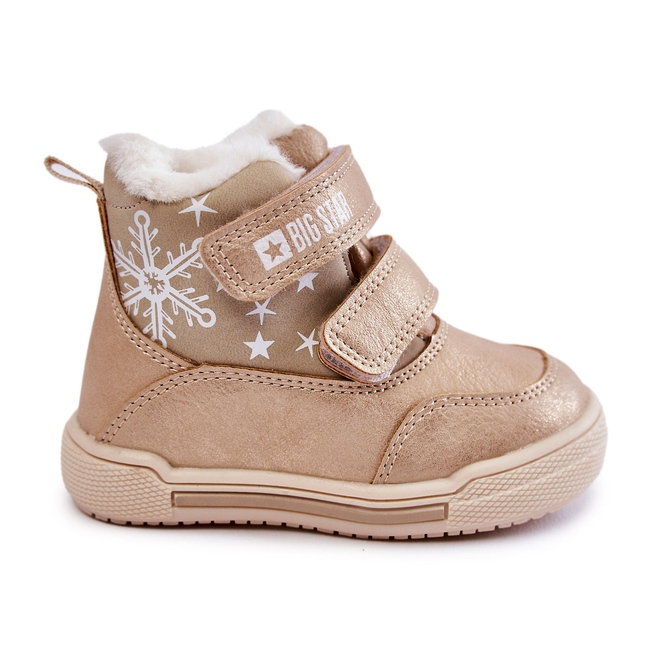 BIG STAR SHOES Dziecięce Ocieplane Botki Na Rzepy Big Star KK374189 Beżowo-Złote brązowe