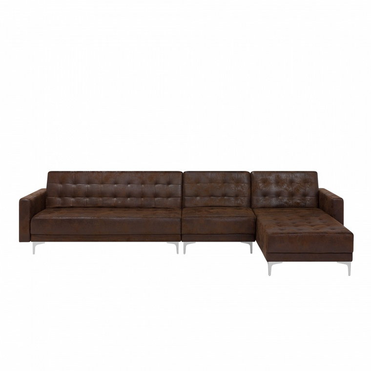 Sofa modułowa rozkładana imitacja skóry Old Style brąz lewostronna ABERDEEN kod: 4260624115856