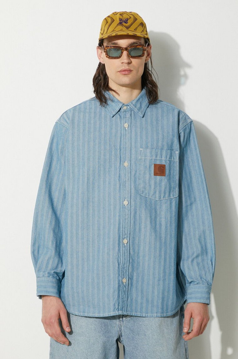Carhartt WIP koszula jeansowa Menard męska kolor niebieski relaxed z kołnierzykiem klasycznym I033577.102