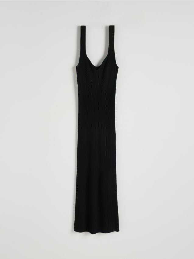 Reserved - Dzianinowa sukienka w prążek z wiskozy - czarny
